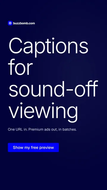 Video for BuzzBomb: "Captions for sound-off viewing". Doc motion loop, 6.0 s, dark palette.