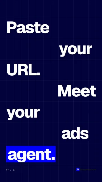 Video for BuzzBomb: "Paste your URL. Meet your ads agent.". Kinetic type grid, 6.0 s, dark palette.