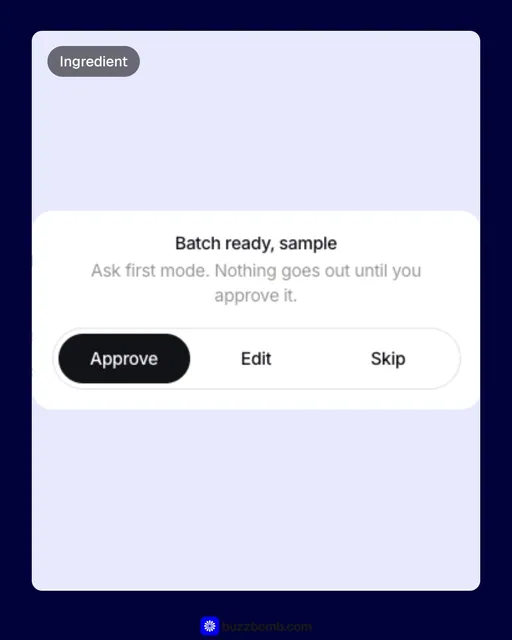 Video for BuzzBomb: "One URL in. Premium ads out, in batches.". Before after wipe, 6.0 s, light palette.