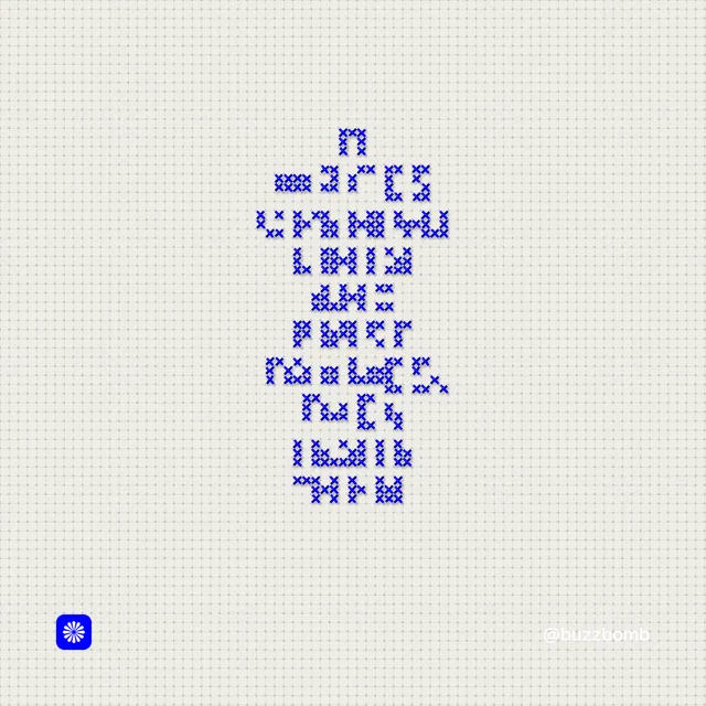 Instagram post for BuzzBomb: "It writes opening lines and first frames, then tests them." Stitch style, technique:raster type fx layout, light palette in white, blue.