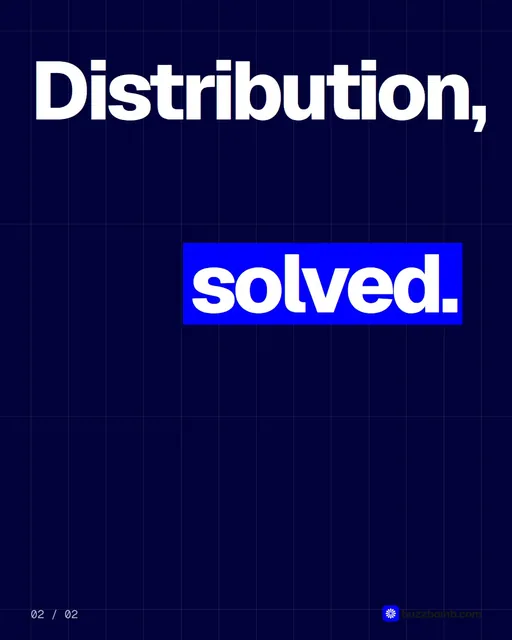 Video for BuzzBomb: "Distribution, solved.". Kinetic type grid, 6.0 s, dark palette.