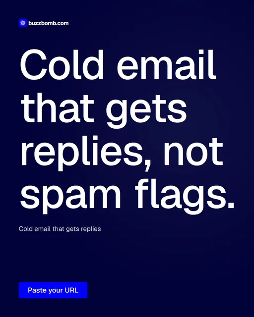 Video for BuzzBomb: "Cold email that gets replies, not spam flags.". Doc motion loop, 6.0 s, dark palette.