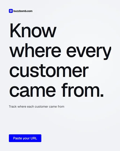 Video for BuzzBomb: "Know where every customer came from.". Doc motion loop, 7.0 s, light palette.