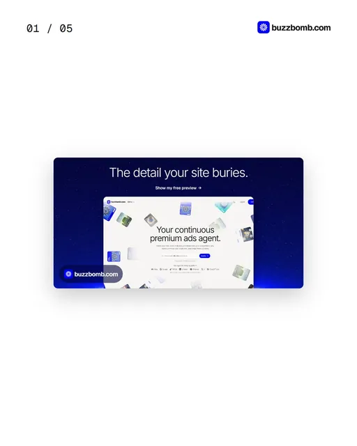 Video for BuzzBomb. Ad flipbook, 7.5 s, light palette.
