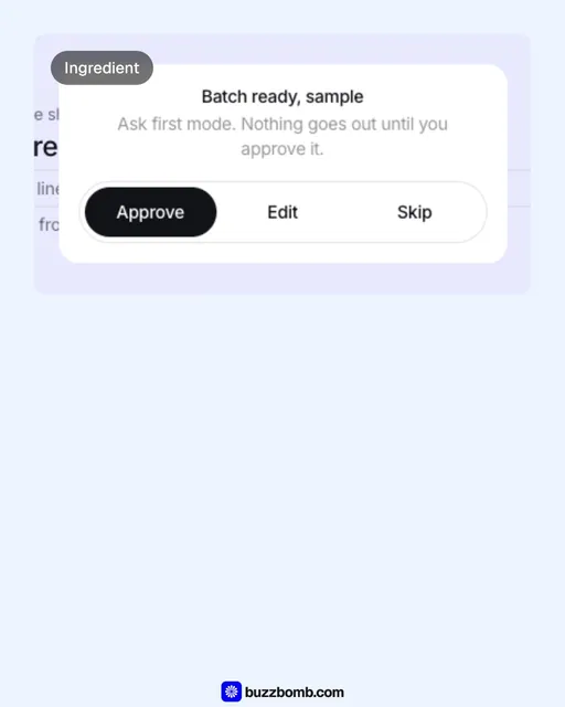 Video for BuzzBomb: "Four steps, in order, every batch.". Before after wipe, 6.0 s, light palette.