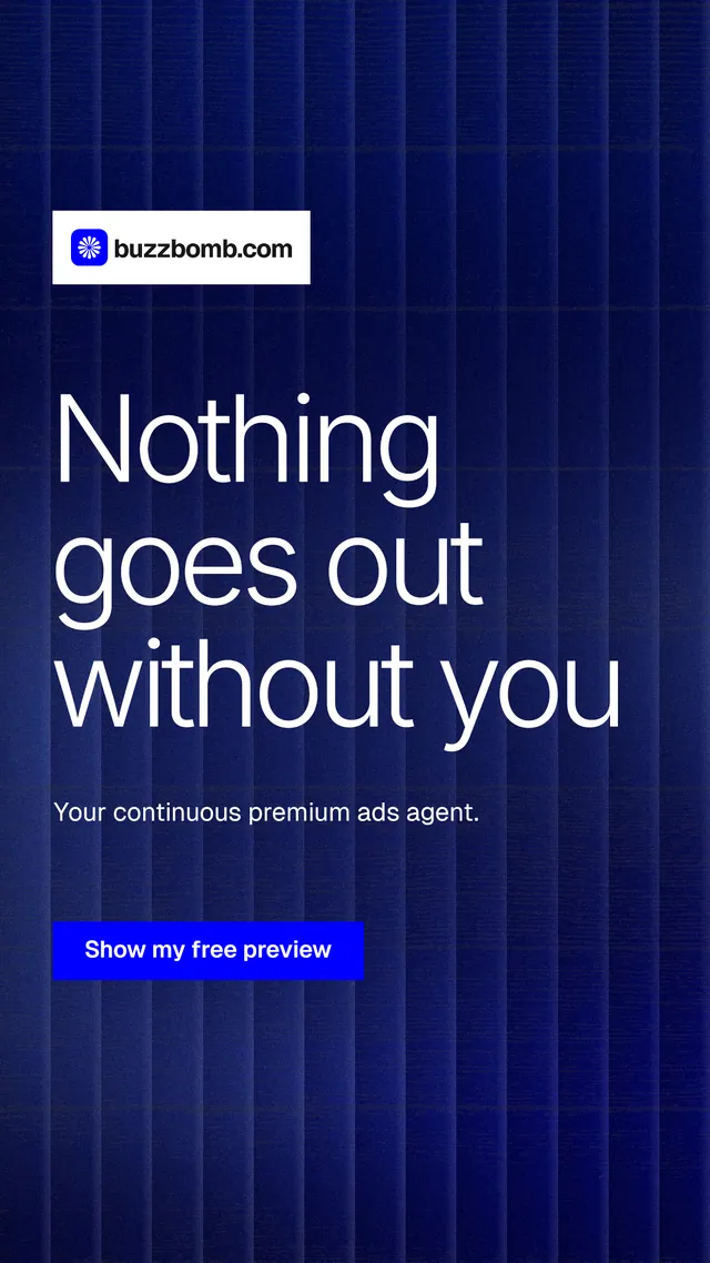 Instagram story for BuzzBomb: "Nothing goes out without you". Swiss style, announce layout, dark palette in blue, grey.