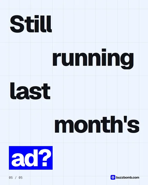 Video for BuzzBomb: "One agent for Meta, Google, TikTok, LinkedIn, Pinterest, X and ChatGPT ads.". Kinetic type grid, 6.0 s, light palette.