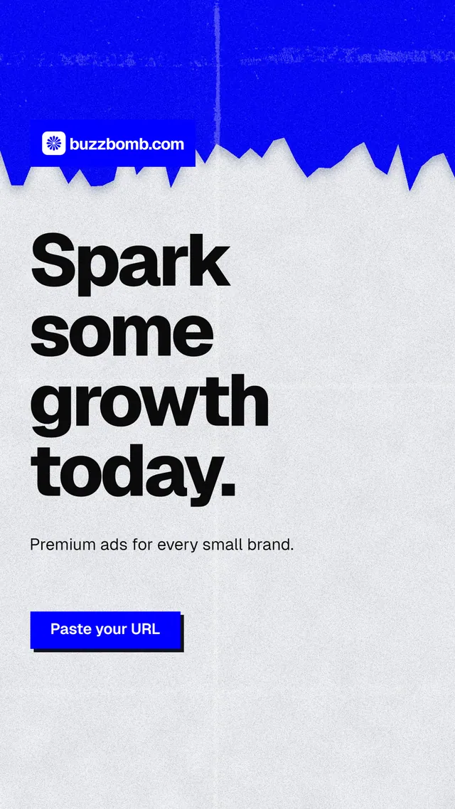 Instagram story for BuzzBomb: "Spark some growth today." Paper trio style, announce layout, light palette in white, blue.