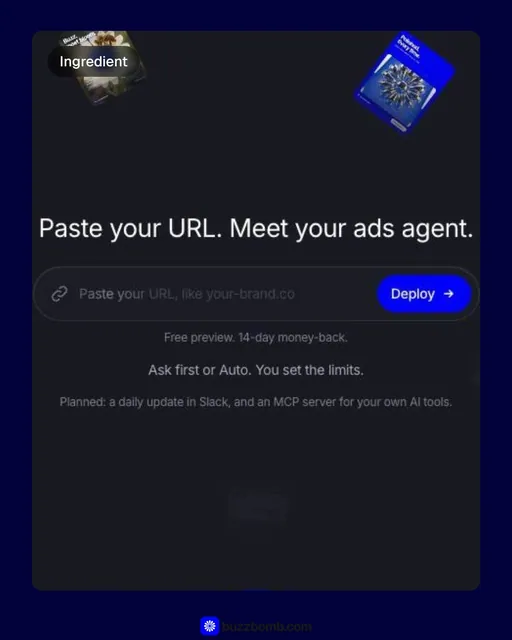 Video for BuzzBomb: "It picks a look for each batch: light, crop, type and layout.". Before after wipe, 6.0 s, dark palette.