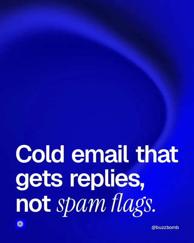 Instagram portrait post for BuzzBomb: "Cold email that gets replies, not spam flags." Auto 4x5 style, technique:shader field layout, dark palette in blue.