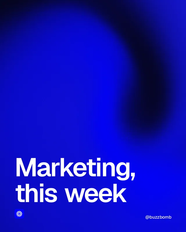 Instagram portrait post for BuzzBomb: "Marketing, this week". Auto 4x5 style, technique:shader field layout, dark palette in blue.