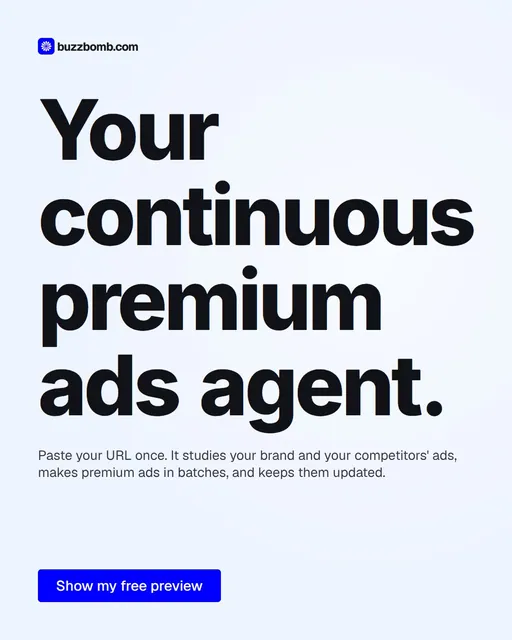 Video for BuzzBomb: "Your continuous premium ads agent.". Doc motion loop, 6.0 s, light palette.