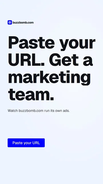 Video for BuzzBomb: "Paste your URL. Get a marketing team.". Doc motion loop, 8.0 s, light palette.