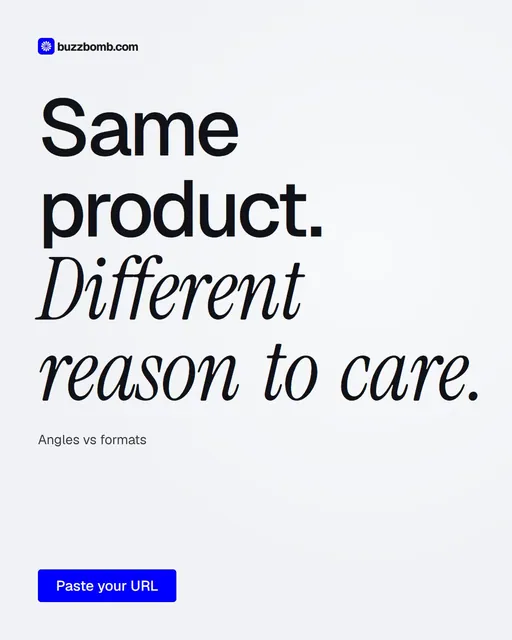 Video for BuzzBomb: "Same product. Different reason to care.". Doc motion loop, 6.0 s, light palette.