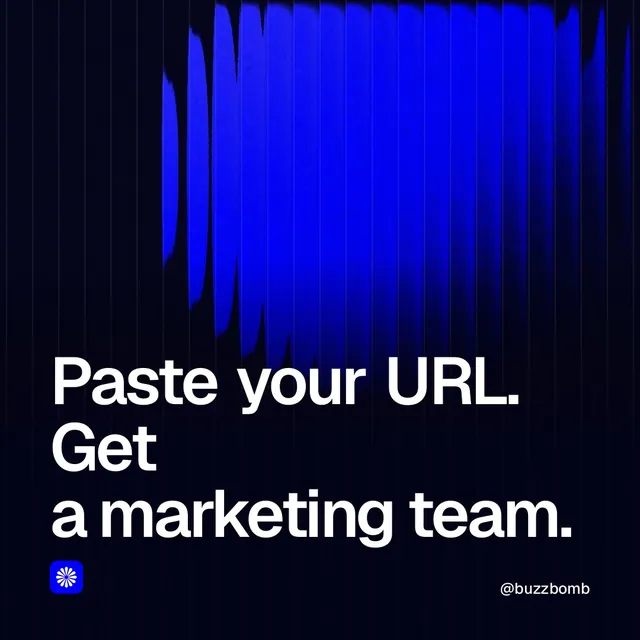 Video for BuzzBomb: "Paste your URL. Get a marketing team.". Shader loop, 6.0 s, dark palette.