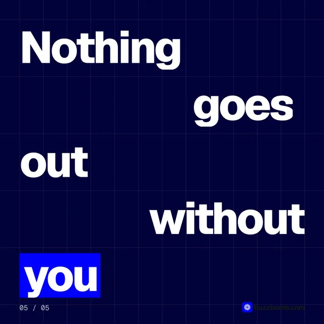 Video for BuzzBomb: "Nothing goes out without you". Kinetic type grid, 6.0 s, dark palette.