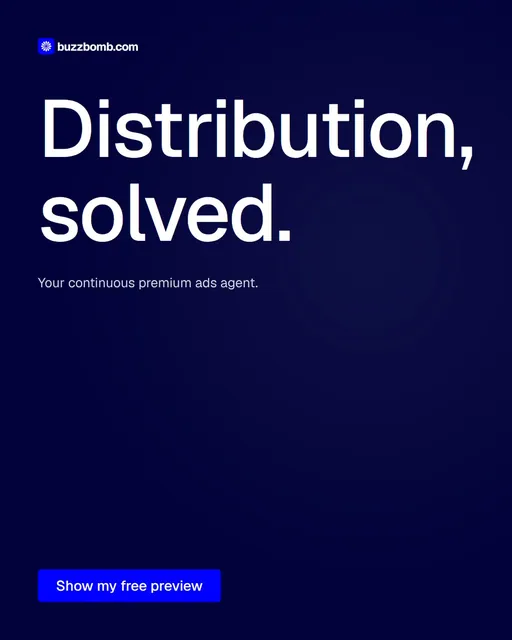 Video for BuzzBomb: "Distribution, solved.". Doc motion loop, 6.0 s, dark palette.