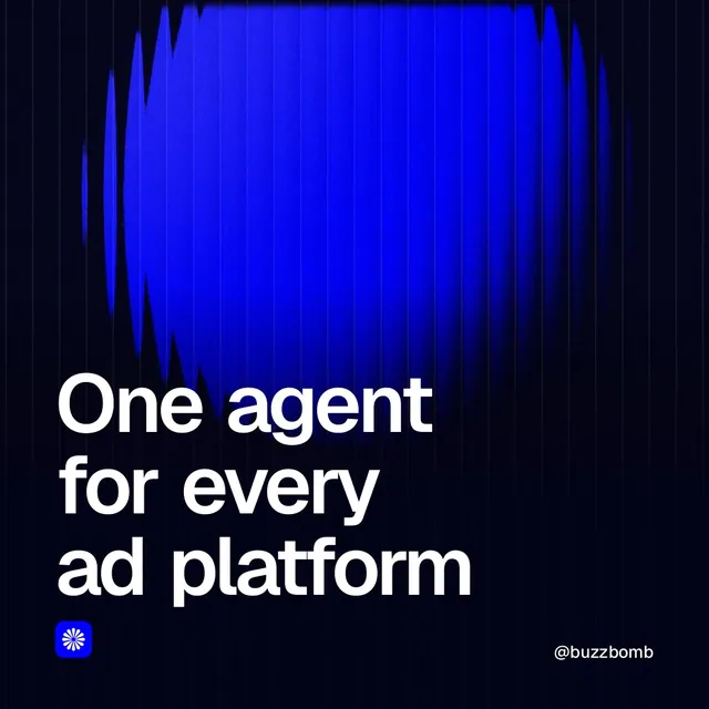 Video for BuzzBomb: "One agent for every ad platform". Shader loop, 6.0 s, dark palette.