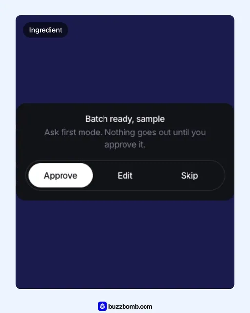 Video for BuzzBomb: "Made in batches. Kept up to date.". Before after wipe, 6.0 s, dark palette.