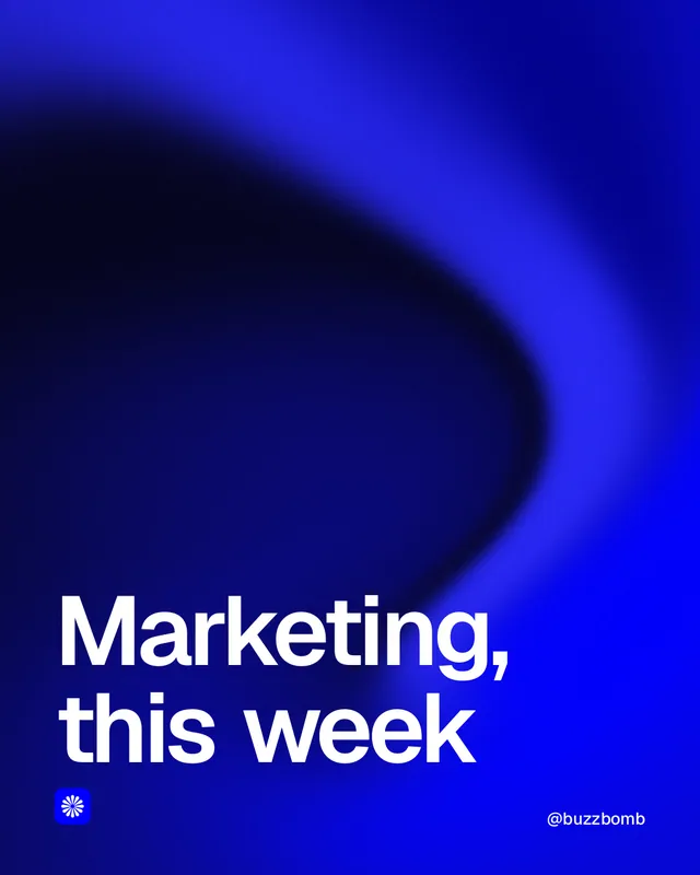 Instagram portrait post for BuzzBomb: "Marketing, this week". Auto 4x5 style, technique:shader field layout, dark palette in blue.