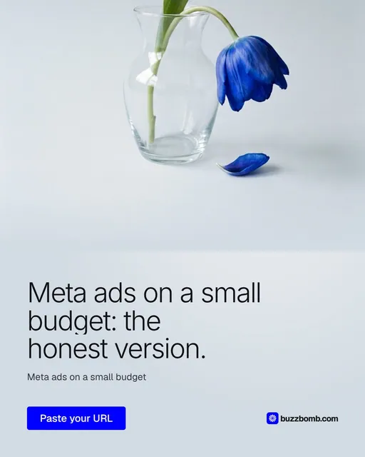Video for BuzzBomb: "Meta ads on a small budget: the honest version.". Doc motion loop, 8.0 s, light palette.