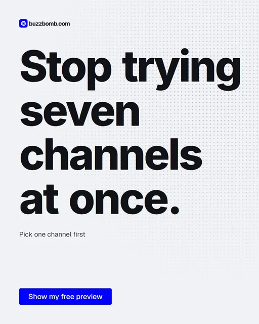 Video for BuzzBomb: "Stop trying seven channels at once.". Doc motion loop, 6.0 s, light palette.