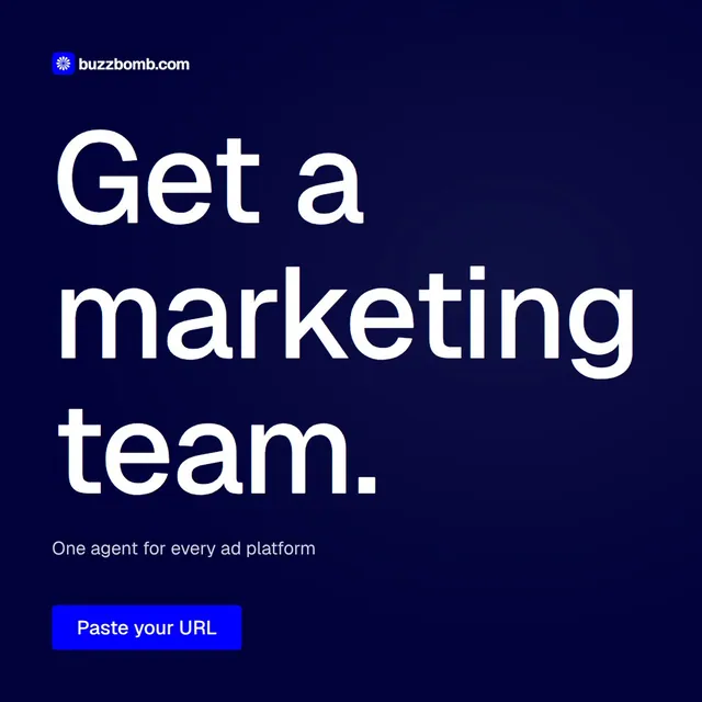 Video for BuzzBomb: "Get a marketing team.". Doc motion loop, 8.0 s, dark palette.