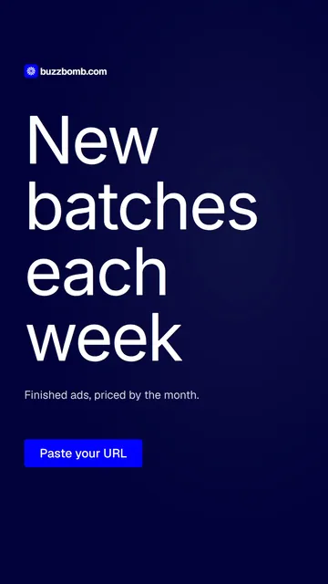 Video for BuzzBomb: "New batches each week". Doc motion loop, 6.0 s, dark palette.