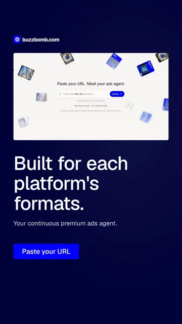 Video for BuzzBomb: "Built for each platform's formats.". Doc motion loop, 8.0 s, dark palette.