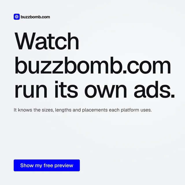 Video for BuzzBomb: "Watch buzzbomb.com run its own ads.". Doc motion loop, 6.0 s, light palette.