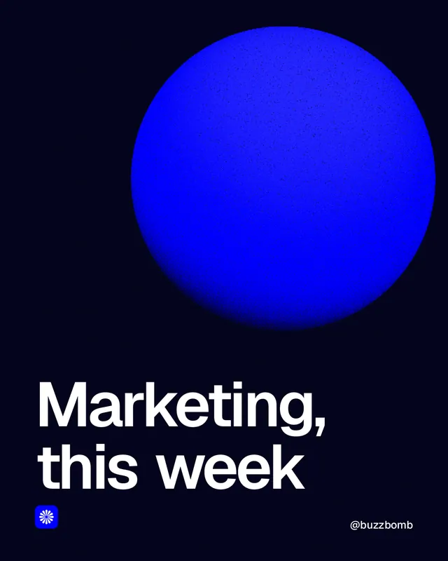 Instagram portrait post for BuzzBomb: "Marketing, this week". Auto 4x5 style, technique:shader field layout, dark palette in black, blue.