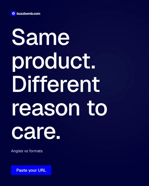 Video for BuzzBomb: "Same product. Different reason to care.". Doc motion loop, 7.0 s, dark palette.