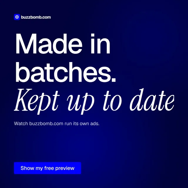 Video for BuzzBomb: "Made in batches. Kept up to date.". Doc motion loop, 7.0 s, dark palette.