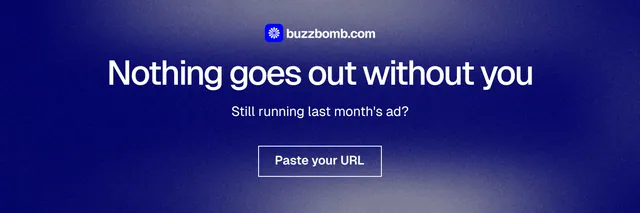 X header for BuzzBomb: "Nothing goes out without you". Cyanotype style, centred layout, dark palette in blue, grey.