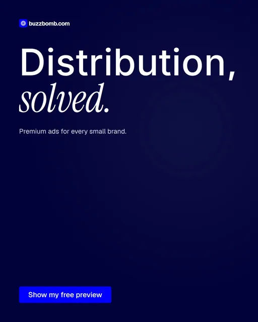 Video for BuzzBomb: "Distribution, solved.". Doc motion loop, 7.0 s, dark palette.