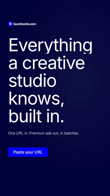 Video for BuzzBomb: "Everything a creative studio knows, built in.". Doc motion loop, 7.0 s, dark palette.