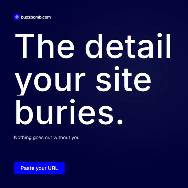 Video for BuzzBomb: "The detail your site buries.". Doc motion loop, 7.0 s, dark palette.