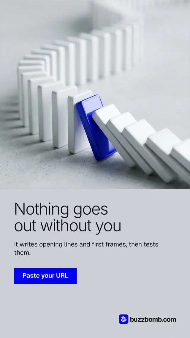 Instagram story for BuzzBomb: "Nothing goes out without you". Swiss style, bottom layout, light palette in white, grey.