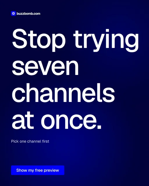 Video for BuzzBomb: "Stop trying seven channels at once.". Doc motion loop, 6.0 s, dark palette.