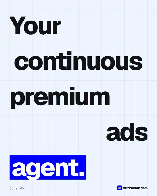 Video for BuzzBomb: "It knows the sizes, lengths and placements each platform uses.". Kinetic type grid, 6.0 s, light palette.