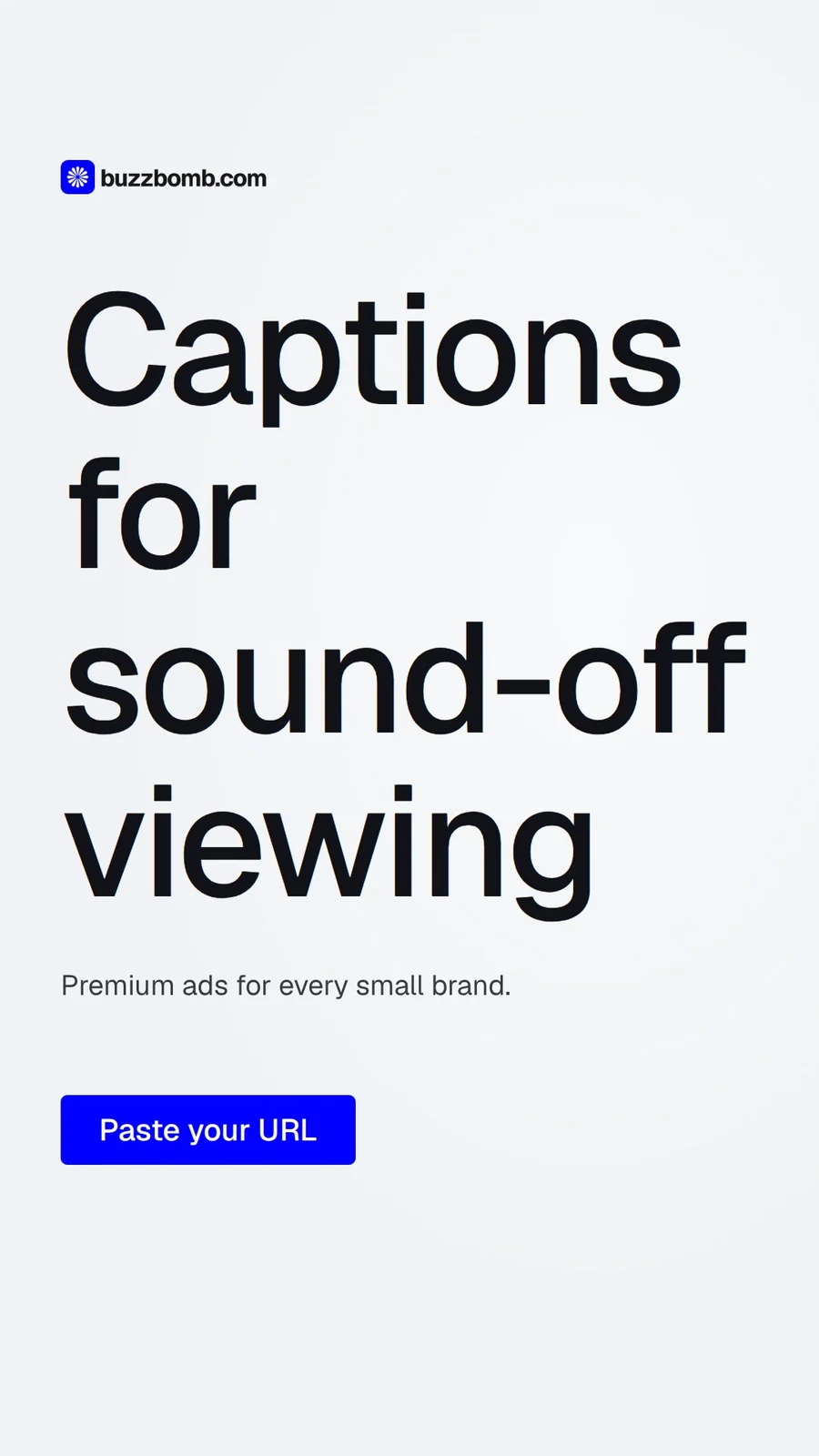 Video for BuzzBomb: "Captions for sound-off viewing". Doc motion loop, 6.0 s, light palette.
