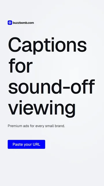 Video for BuzzBomb: "Captions for sound-off viewing". Doc motion loop, 6.0 s, light palette.
