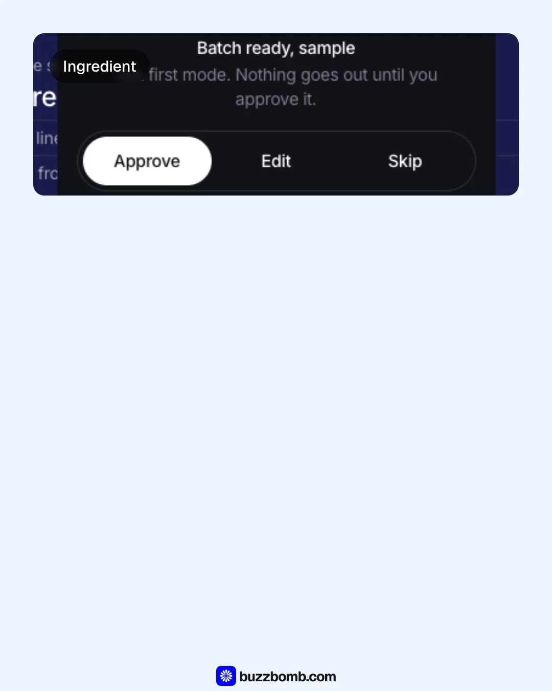 Video for BuzzBomb: "Paste your URL. Meet your ads agent.". Before after wipe, 6.0 s, light palette.