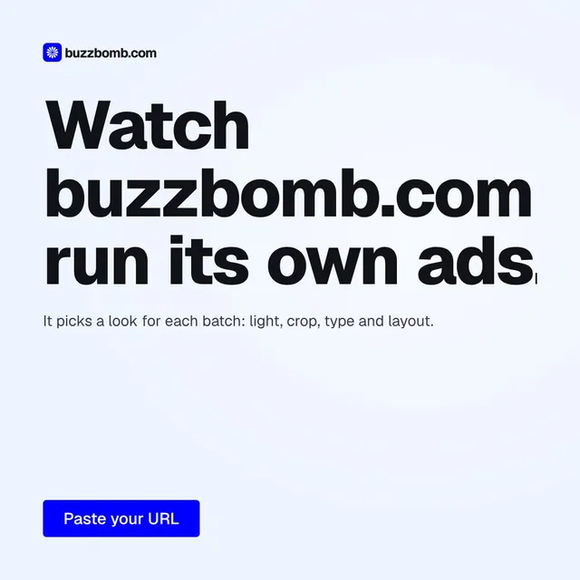 Video for BuzzBomb: "Watch buzzbomb.com run its own ads.". Doc motion loop, 8.0 s, light palette.