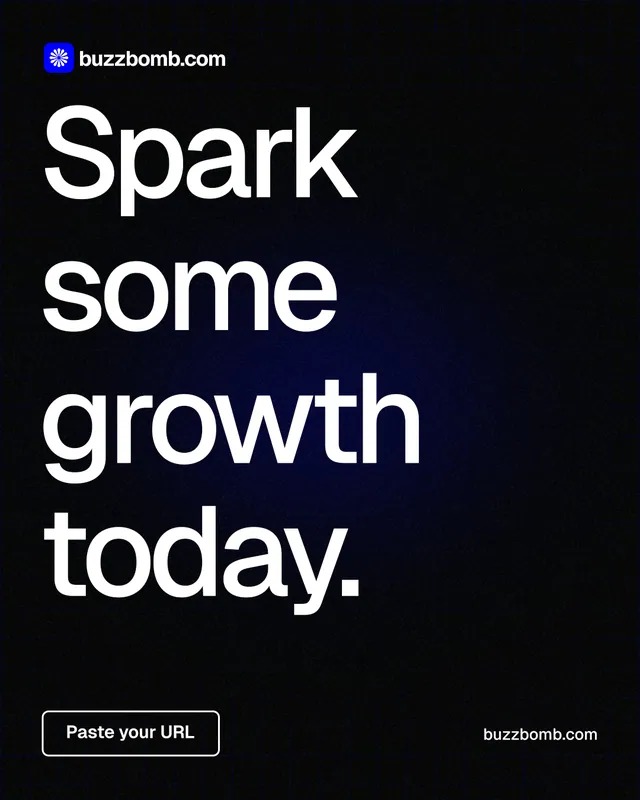 Instagram portrait post for BuzzBomb: "Spark some growth today." Phosphor atlas style, poster layout, dark palette in black, grey.
