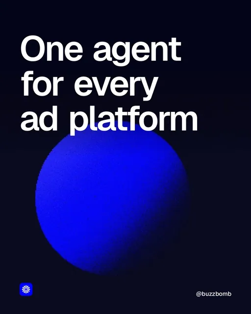 Video for BuzzBomb: "One agent for every ad platform". Shader loop, 6.0 s, dark palette.