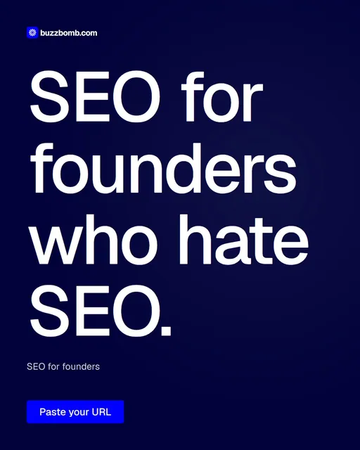 Video for BuzzBomb: "SEO for founders who hate SEO.". Doc motion loop, 8.0 s, dark palette.