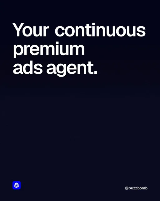Video for BuzzBomb: "Your continuous premium ads agent.". Shader loop, 6.0 s, dark palette.