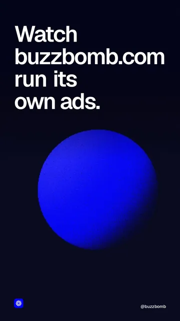 Video for BuzzBomb: "Watch buzzbomb.com run its own ads.". Shader loop, 6.0 s, dark palette.