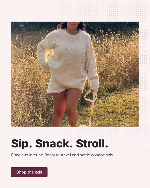Video for By Teddy: "Sip. Snack. Stroll.". Doc motion loop, 7.0 s, light palette.
